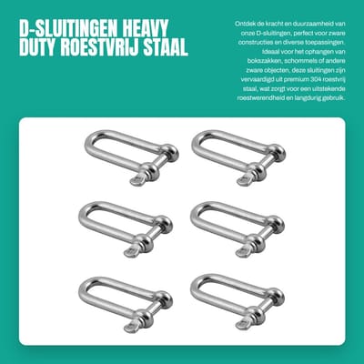 Dailygoods- D-sluitingen 6mm - Roestvrij Staal - Heavy Duty