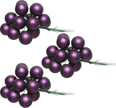 30x Mini glazen kerstballen kerststekers/instekertjes aubergine paars 2 cm - Aubergine paarse kerststukjes kerstversieringen glas