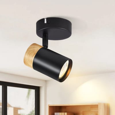 NETTLIFE Opbouwspot hout - GU10 Fitting - zwart - draaibar 330° Plafondlamp - vintage Plafondspot - voor Hal | Woonkamer | Slaapkamer | Keuken-excl. lichtbron