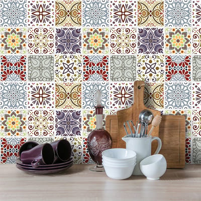 Zelfklevende tegelmuurstickers voor keuken en badkamer - 9 cementtegelstickers, Azulejos Yael Design - 9 stickers, 20x20cm