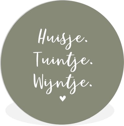 WallCircle® Wandcirkel 60x60 cm - Muurcirkel Tekst - Huisje, tuintje, wijntje - Thuis - Quotes - Wijn - Muurdecoratie woonkamer - Wanddecoratie slaapkamer - Kamer decoratie accessoires - Ronde schilderijen