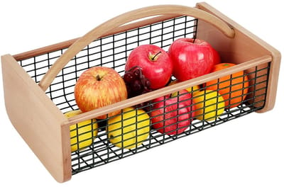 PandaHall Tuinoogstmand, grote houten tuinmand met handvat, rechthoekige draadgaas, voor het verzamelen van groenten, fruit, oogsten en outdoor, picknick, feestaccessoires, 40 x 23,6 x 13 cm