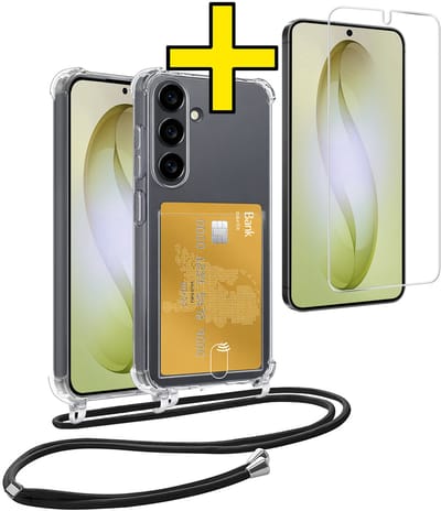 Hoesje Geschikt voor Samsung S26 Telefoonhoesje Met Koord Case Pashouder Met Screenprotector Siliconen - Hoes Geschikt voor Samsung Galaxy S26 Hoesje Met Kaarthouder - Transparant