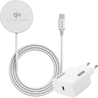 Phreeze Draadloze Oplader geschikt voor iPhone 17/16/15/14 + USB C Adapter 20W - Snellader - Draadloos - Magnetisch - 1 Meter - Wit
