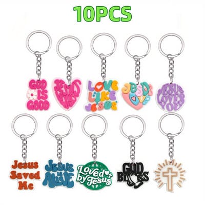 VANDAAG VERZONDEN - Sleutelhanger - Set van 10 sleutelhangers - Christelijk - Jezus - PVC