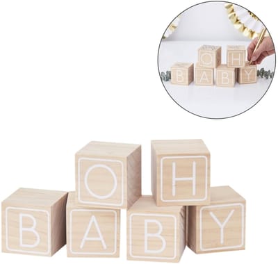 Houten Blokken 'Oh Baby' – Alternatief Gastenboek (Set van 6 stuks)
