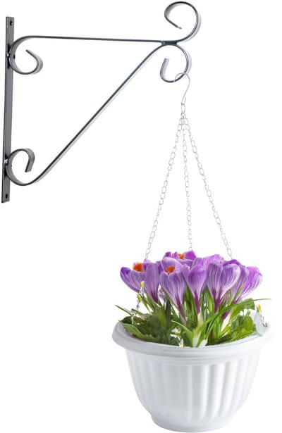 Hangpot + Muurhaak Parma - wit - D25 cm - kunststof - metaal - tuinaccessoires