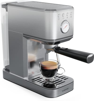Klarstein SteelPresso Slim Zeefdragermachine – 20 bar, 1350W, 1,2L watertank, Stoompijpje, Roestvrijstalen behuizing, Compact, Eenvoudige bediening, Lichte reiniging, Espressomachine, Roestvrij staal