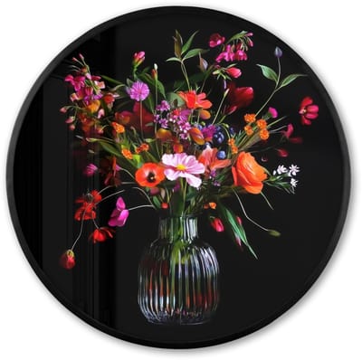 Poster in lijst Rond - Fotolijst 60x60 cm - Posters - Boeket - Veldbloemen - Vaas - Ronde posterlijst zwart - Decoratie - Wanddecoratie woonkamer - Muurdecoratie slaapkamer