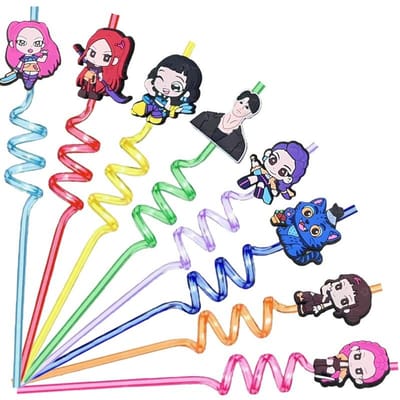 Kpop Demonenjager Stro Verjaardagsdecoratie Cartoon Figuur Plastic Rietjes Feestartikelen Herbruikbare Rietjes Fijne Verjaardag Kinderen Cadeaus 8pieces