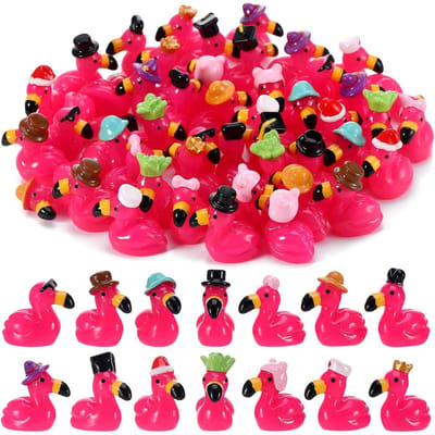 10/20 STUKS Mini Felroze Flamingo Voor DOE-HET-ZELF Sprookjestuin Huis Vakantiefeest Decoratie Cadeau met Kerstmuts Kerst Kerstversiering W12149WW- pink