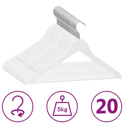 vidaXL - 20-delige - Kledinghangerset - anti-slip - hardhout - wit