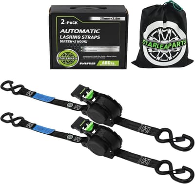Automatische Spanbanden met Haakjes - 3.6m x 25mm - 340kg/680kg - Retractable Spanbanden voor Motorfiets, Kajak en Vrachtwagen