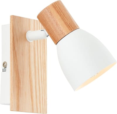 Scandinavische Wandspot met Draaibare Kop - Hout en Metaal - Wit/Natuurlijk Licht