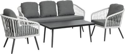 Balkonset 5 personen - Tuinset - Bistroset - Grijs - Weerbestendig - 4 delig - 5 stoelen - 5 personen - Aluminium