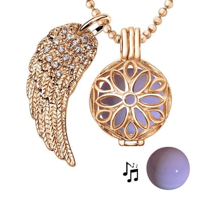 Engelenroeper 18mm Bolhouder met Ketting 90cm en Bolletje - Dames - Roségoudkleurig Bloem - EBS18138