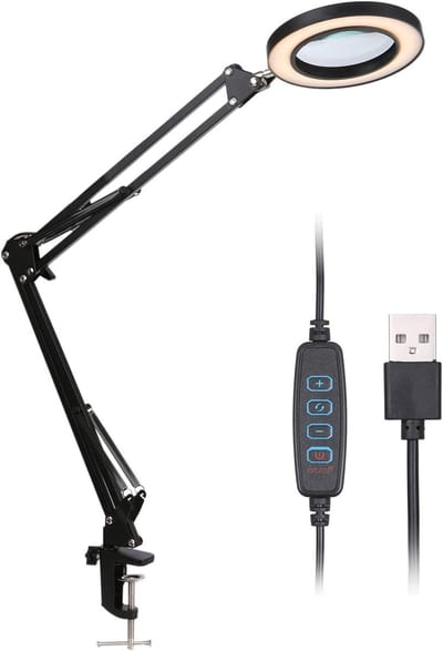 Led Vergrootlamp - Werkplek Verlichting - Precisie Werk - 8x Vergroting 3 Kleuren - 165mm Lens - Zwart