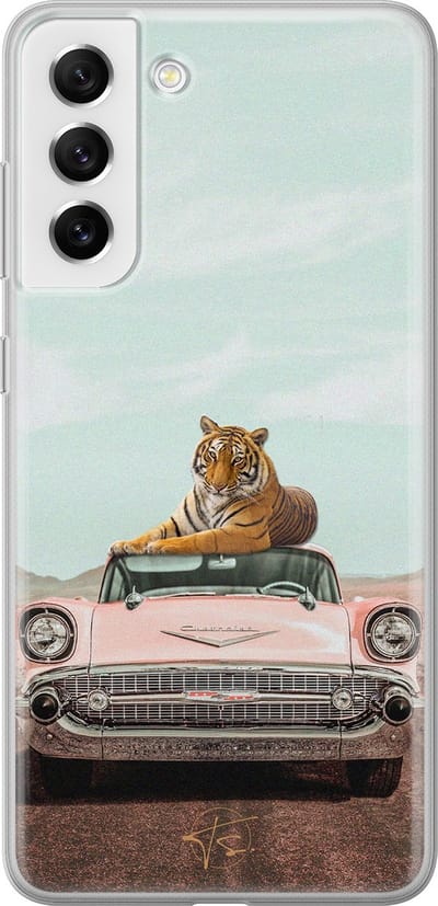 Hoesje geschikt voor Samsung Galaxy S21 FE - Chill tijger - Soft Case - TPU - Print - Blauw - ELLECHIQ