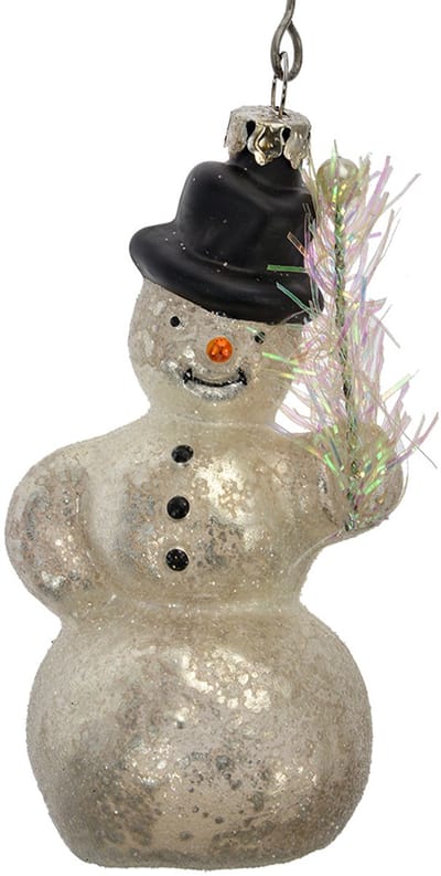 Clayre & Eef Kersthanger Sneeuwpop Ø 5x10 cm Wit Glas