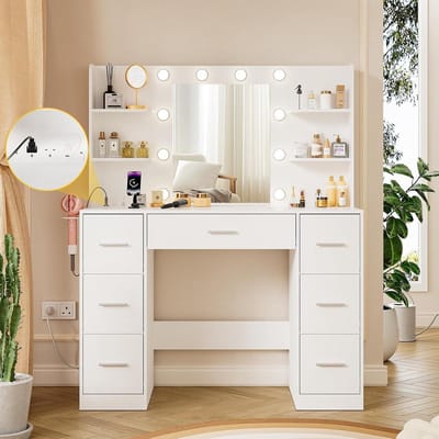 Make Up Tafel met Spiegel - Kaptafel voor Meisjes - Hollywood Spiegel met Verlichting - Organizer