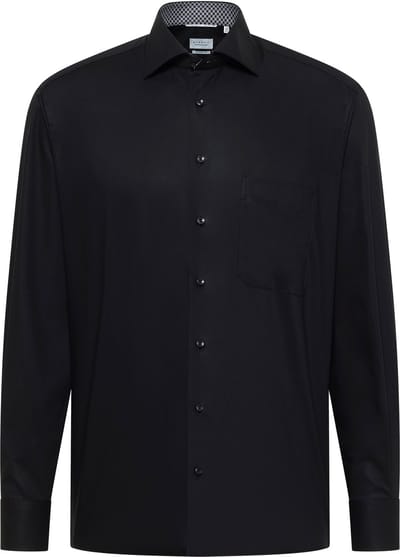 ETERNA comfort fit overhemd - popeline - zwart - Strijkvrij - Boordmaat: 43