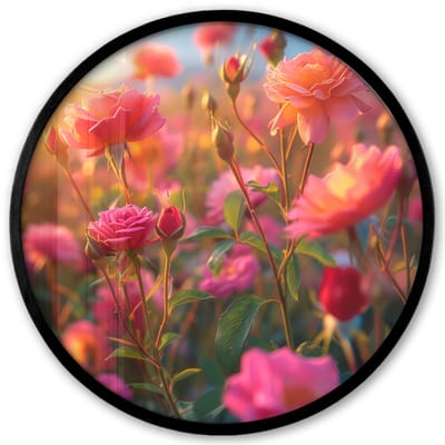 Poster in lijst Rond - Fotolijst 40x40 cm - Posters - Bloemen - Rozen - Natuur - Roze - Bloem - Ronde posterlijst zwart - Decoratie - Wanddecoratie woonkamer - Muurdecoratie slaapkamer