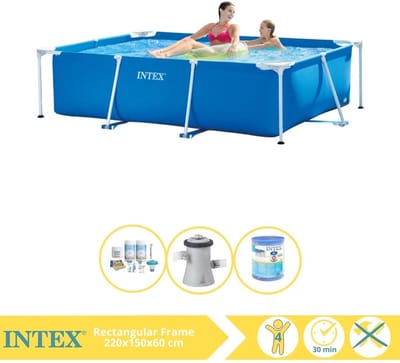 Intex Rechthoekig Frame Zwembad - 220 x 150 x 60 cm - Blauw - Inclusief Onderhoudspakket - Zwembadfilterpomp - Filter - 4-delig