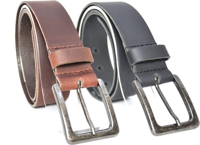 Duopack riemen zwart & bruin - Stoere jeans riemen breedte 4 cm - 100% plantaardig gelooid leer - voordeelset - zwart & bruin - Maat 85 - Totale lengte riem 100 cm