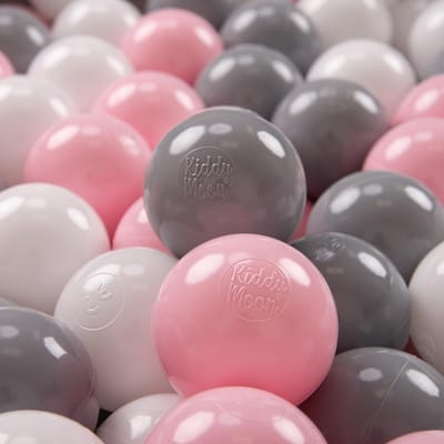 KiddyMoon Ballenbak ballen voor Kinderen Ø7 cm met 200 Stuks - Kinderballen baby - Speelballen voor Ballenbad - BPA-vrij - Ballenbak ballen - Kleurrijke ballen - Baby Speelgoed - Wit Grijs Poederroze