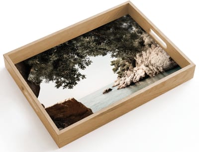 Dienblad hout 40x30 cm - Schootdienblad - Rotsen - Zee - Boom - Groen - Borrelplank rechthoek - Plateau dienbladen