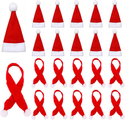 Mini Kerstdecoratie Sets - 20 Stuks Mini Kerstmutsen en Sjaals voor Feestelijke Versiering
