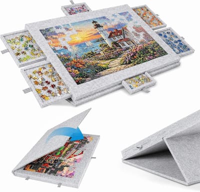 Puzzeltafel - Puzzelplank - Puzzels Leggen - Met Opbergvakken - 1000 Stukjes - Lichtgrijs