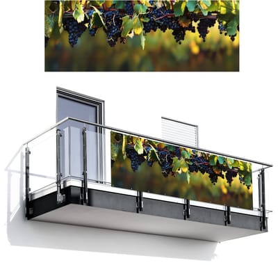 Balkonscherm 300x110 cm - Balkonposter Druiven - Wijn - Natuur - Groen - Balkon scherm decoratie - Balkonschermen - Balkondoek zonnescherm