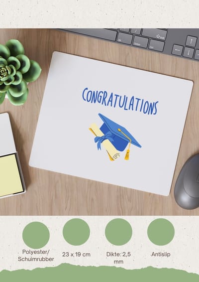 Akyol - congratulations muts en diploma Muismat - Felicitatie - iemand die is geslaagd - gefeliciteerd - examen - school - diploma gehaald - 23 bij 19 cm