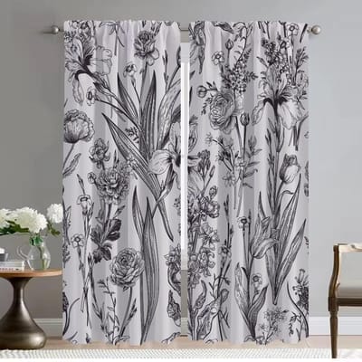 Anti-muggengordijnen voor Camera Zwart-wit Bloemen Scheidingswand Home Interieurgordijnen 2 Stuks Shades Halloween Decoratie W50xH70cmx2pcs-CL gray