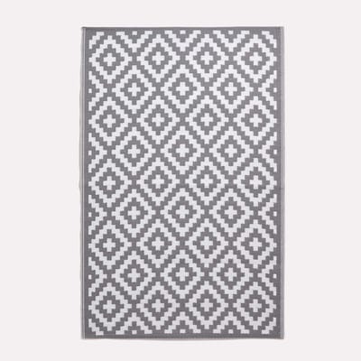 Luxe Extra Grote Waterdichte Buitentapijten voor Tuin en Patio - 150 x 240 cm Omkeerbaar Geometrisch Tapijt in Wit en Grijs