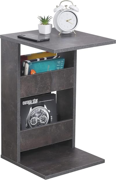 Kleine bijzettafel in C-vorm van betonlook - 35 x 60 x 40 cm