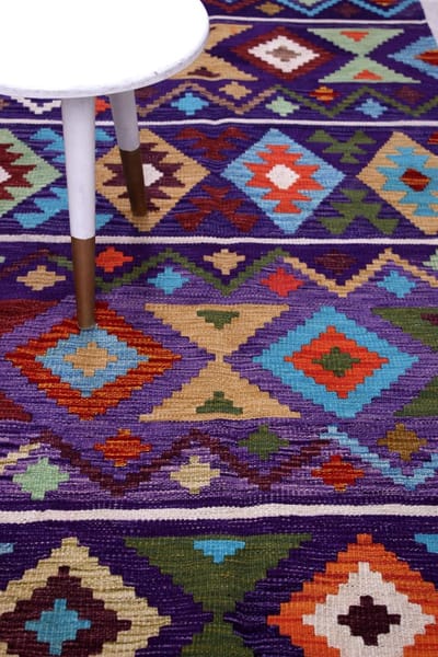 Kleurrijk Tapijt Laagpolig Handgeweven Wollen Vloerkleed - Koho Afghan Kelim 199x149 - 199x149cm- Modern - Woonkamer - Salon - Slaapkamer - Eetkamer
