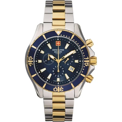 Swiss Alpine Military van Grovana Nautilus chronograaf blauwe wijzerplaat quartz 7040.9145 100M herenhorloge blauw