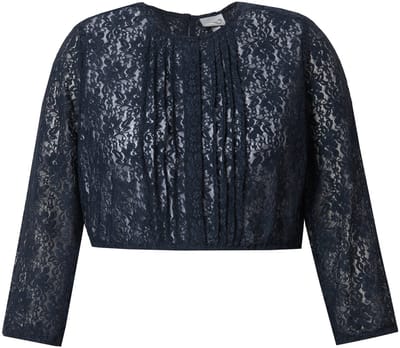 Ulla Popken - Dames - Dirndl blouse elastisch kant ronde hals 3/4-mouw - Marine - Maat 56