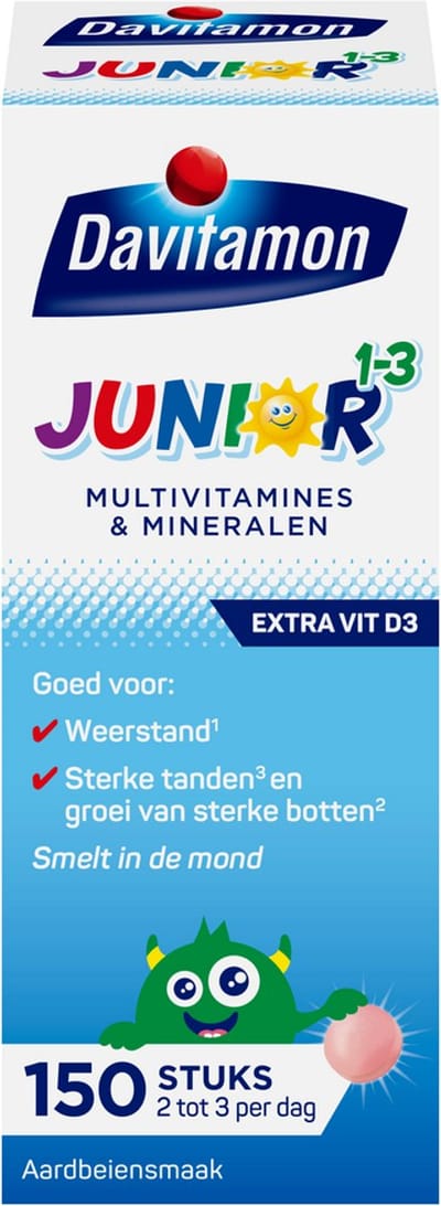 Davitamon Junior vitaminen 1-3 jaar - multivitamine kinderen - 150 smelttabletjes - Aardbeiensmaak