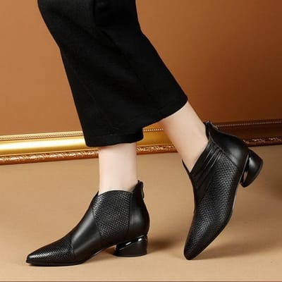 Chelsea Boots in Britse Stijl, Damesschoenen voor Herfst/Winter, Nude Boot, Puntige Neus, Rits aan de Achterkant, Damesvoetwear, 35 zwart