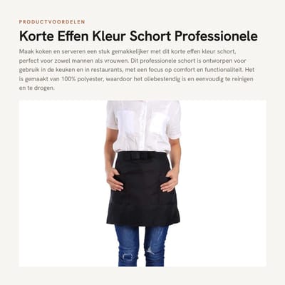 Dailygoods- Schort Professioneel - Korte Schort met Dubbele Zakken - 100% Polyester - Oliebestendig - Comfortabel - Makkelijk te Reinigen - Keukenschort