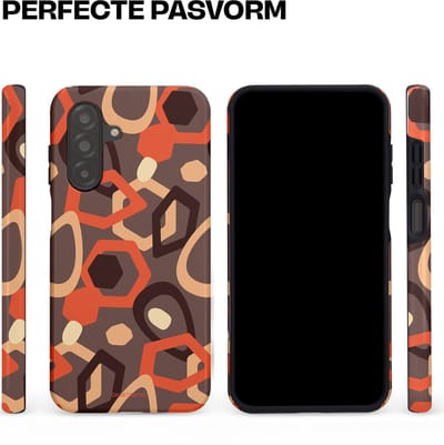 Casetastic hoesje geschikt voor Samsung Galaxy A26 - Dubbellaagse bescherming - Abstracte Retro Vormen - Fashion Case - Donkergrijs Terracotta Taupe