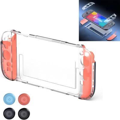 Beschermhoes voor Nintendo Switch 2 - Gesplitste Cover Shell Skin met Handvathoezen en Joystick Caps, Transparant PC Achtercover voor Optimale Bescherming en Grip