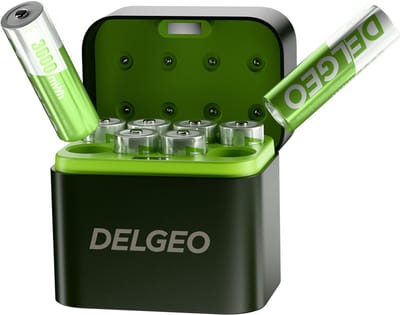 AA Lithium Batterijen 8 Stuks 3600mWh – 2,5U Sneloplader, 2000 Laadcycli, Constante 1,5V Output, Type-C Delgeo