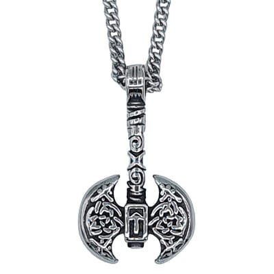 Tesoro Mio Michel – Viking Ketting - Bijl Met Keltische Knopen - Edelstaal L 60 cm, B 3 mm - Hanger 4.7 x 2.2 cm