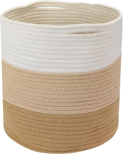 Ronde Opbergmand met Verborgen Handvatten, Perfect voor Kallax | 31 x 31 cm | Wit en Bruin, Ideaal voor Organisatie en Decoratie