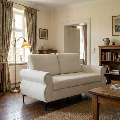 REDOM - Bank - 2-zits sofa met pocketvering - Afneembare hoezen en moderne uitstraling - Voor in de woonkamer - Stof, metaal en hout - Crèmewit - 173,5 x 81 x 92 cm