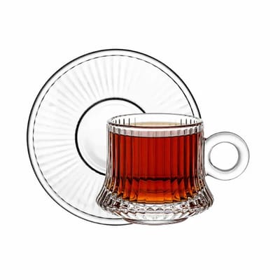 Bavary koffie- & theeglazenset 12-delig – geribbeld glas – 140 ml – helder – met onderzetters